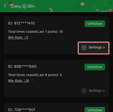 Click on setting to set your auto-copy betting
